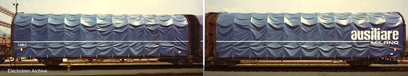 021-HR6569 - H0 - FS, 3-achs. Schiebeplanenwagen Las, „Ausiliare, Ep. IV